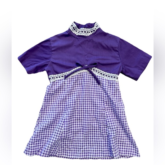 Sears Girl’s Vintage Purple And White Gingham Dress Tie On Front, Zip Back, Sz 4 - Picture 1 of 9